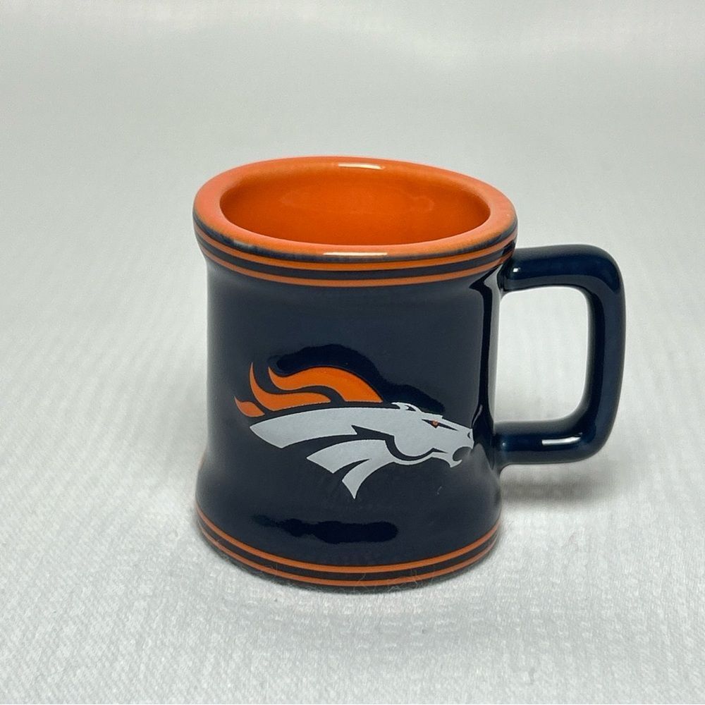 NFL Broncos Ceramic Sculpted 2 oz Mini Mug Shot Glass Navy Orange